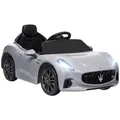AIYAPLAY Kinder Elektroauto 12V Kinderauto mit 2,4 GHz Fernbedienung, 2 Motor, Kinderfahrzeug mit Hupe, LED, Musik, Sanftstart, Elektrofahrzeug mit Hilfsrad, für 3-5 Jahre Kinder, Grau