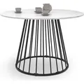 Table À Manger Ronde Yuna 6 Personnes Plateau Effet Marbre Blanc Alaska Et Pied Filaire En Métal Noir 110 Cm