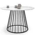 IDMarket - Table à Manger Ronde YUNA 6 personnes Plateau Effet marbre Blanc Alaska et pied filaire en métal Noir 110 cm