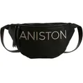 Umhängetasche ANISTON BY BAUR, Damen, Gr. B/H/T: 43cm x 20cm x 9cm, grau (schwarz, hellgrau), Polyester, geprägtes Muster, bestickt, Taschen Gürteltasche, mit gesticktem Schriftzug
