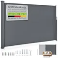 Juskys® Seitenmarkise Dubai 190 x 300 cm ausziehbar Blickdicht, Sichtschutz für Balkon & Terrasse, Seitenrollo mit Wandhalterung - grau