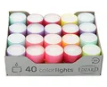 EDZARD Colorlights Summer, 40 Teelichter weiß in farbigen Kunststoff Cups, Durchmesser 38 mm, Höhe 24 mm, Brenndauer 4 Stunden, ohne Duft - Farbenfrohe Teelichtkerzen für stimmungsvolle Sommerabende
