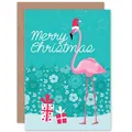 Weihnachtsmütze Flamingo Vogel Mit Weihnachtsgeschenken Weihnachtskarte