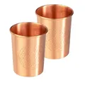 Bodhi Kupferbecher 2er Set | Ayurveda Trinkbecher aus reinem Kupfer | Trinkbecher mit 250 ml Volumen | Wasser Becher mit Design Veredelung | Langlebige Metallbecher | Blume des Lebens