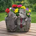 Niedliche Katzen mit Blumentopf - Deko Figuren wetterfest Garten Pflanzen