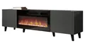 MIRJAN24 TV-Schrank Vamos Grey 180 mit Kamin (mit 2 Türen) Fronten gefräst, Realistische LED-Flamme