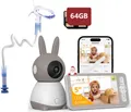 2K-Babyphone mit PTZ-Kamera, 5-Zoll-Babyphone mit Ständer, automatischer Verfolgung, Schreierkennung, Temperatur- und Luftfeuchtigkeitsmessung, 64GB