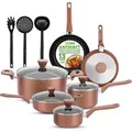 NutriChef Kochtopf Set 13-teilig – Antihaft Topfset & Pfannenset mit Deckeln – für Gas-, Elektro- & Keramikkochfelder, PFOA-frei–Aluminium P... - Braun