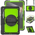 Wigento Für Samsung Galaxy Tab S9 Ultra / S8 Ultra aufstellbare Outdoor Hybrid Grün 360 Grad mit Trage Gurt Tablet Tasche Etuis Cover Case Schutz Robust Neu