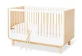 Pinolino Kinderbett Round, mit Lattenrost und Umbauseiten, für 70 x 140 cm Matratzen, für Babys und Kleinkinder, aus Dekor: Ahorn und Uni, weiß