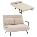 HOMCOM Schlafsofa 4 in 1 2 Sitzer Sofa mit Schlaffunktion, 183 x 98,5 cm Klappbar Couch Schlafcouch mit 5-stufig Verstellbarer Rückenlehne, Lendenkissen und Samtoptik für Wohnzimmer, Beige