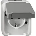 Schutzkontakt-Steckdose Schuko Aufputz mit Klappdeckel und Steckklemmen IP44 hellgrau, Retail