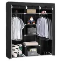 SONGMICS Kleiderschrank, Stoffschrank, faltbare Garderobe mit Kleiderstangen, Kleiderständer, Aufbewahrung, Taschen, Schuhe, Schlafzimmer, Ankleidezimmer, 45 x 150 x 175 cm, schwarz RYG12B