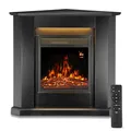 Juskys® Elektrokamin 1000/2000 W mit Heizung, Kaminfeuer, Flammeneffekt, Fernbedienung, LED Beleuchtung & Timer - Elektrischer Kamin Eckkamin schwarz