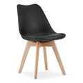 Komodee DOZZA Stuhl schwarz gepolstert in Öko-Leder mit Holzbeinen, Maße 49x82x43 cm, bis 110 kg, für Wohnzimmer, Büro