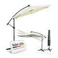 Juskys Ampelschirm Brazil 3,5 m LED-Beleuchtung Solar & Kurbel - UV-Schutz wasserabweisend knickbar