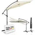 Ampelschirm Brazil 350 Cm Grau / Creme – Mit Led-beleuchtung Solar & Kurbel – Uv-schutz Wasserabweisend Knickbar – Sonnenschirm Marktschirm - Juskys