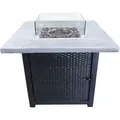 Draussen Garten Rattan Propangas Feuerstelle Tischbrenner, Rauchfreie Feuerstelle, Terrassenmöbelheizung Mit Glasscheibe, Lavasteinen Und Abdeckung - Teamson Home