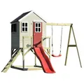 Wendi Toys - Kinderspielhaus, Stelzenhaus 'elefant' Mit Veranda, Schauckel Und Rutsche, Holz / Rot