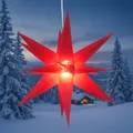 GURU SHOP 3D Batterie Außenstern Kaspar, Weihnachtsstern, Faltstern mit 18 Spitzen Incl. 7 m Kabel & LED Leuchtmittel - Ø 55 cm 4xAA rot Offen