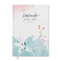 Eine der Guten Lehrerkalender 2025/2026, A4 Lehrerplaner, 1 Doppelseite pro Woche, Schuljahresplaner für Schuljahr 25/26, Hardcover Weiß Blau Blumen, nachhaltig & klimaneutral