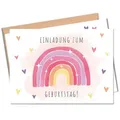MeinBaby123® Einladungskarten 10 Einladungskarten Kindergeburtstag,  Süßer Regenbogen rosa, Süßes Regenbogen Motiv in rosa rosa
