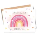 MeinBaby123® Einladungskarten Kindergeburtstag inkl. 10 Umschläge, Kindergeburtstag Jungs und Mädchen, Geburtstagseinladungen Kinder, Regenbogen rosa V1