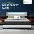 Juskys Polsterbett Paris 180 x 200 cm Kunstleder mit LED & Lattenrost - Weiß