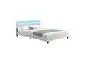 Juskys Polsterbett Paris 180x200 cm – Bett mit LED Beleuchtung & Lattenrost – Doppelbett weiß
