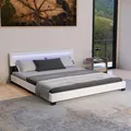 Juskys Polsterbett 180x200 cm – Bett Paris mit LED Beleuchtung, Lattenrost & Kopfteil, modernes Doppelbett aus Kunstleder & Holz – Weiß