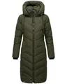 Navahoo Damen Wintermantel Warmer Langer Steppmantel mit Abnehmbarer Kapuze Sahnekatzii XIV Dark Olive Gr. XS