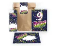 12 Einladungskarten zum 9. Kindergeburtstag Einladung Set Geburtstag Mädchen Kinder Jungs Jungen Boys Geschenktüte inkl. 12 Umschläge, 12 Tüten, 12 Aufkleber Graffiti Jugendstill modern bunt neon