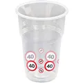 NET TOYS 40. Geburtstag Becher Verkehrsschilder 350 ml Kunststoffbecher Partybecher Mehrwegbecher Plastikbecher Kunststoffbecher Plastikgeschirr Trinkbecher Geburtstagsbecher