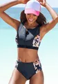 Crop-Bikini-Top "Wave", mit Reißverschluß vorn, Gr. 42 - N-Gr, nachtblau bedruckt N-Gr