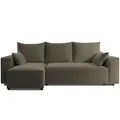 4ALL HOME Ecksofa mit Schlaffunktion Tobi 246x145 cm - Couch - Sofa mit Bettkasten - Eckcouch - L-Form - Schlaffsofa - Schlafsofa mit Bettkasten - Universal (Velo 625 Grau-Braun)
