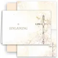10 Einladungskarten mit Umschlag Einladung Klappkarten Karten stilvoll kreuz Aquarell zart zur Taufe Kommunion Konfirmation Firmung beige Gold Mädchen und Jungen zum selbst gestalten