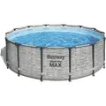 Bestway® Steel Pro MAXTM Aufstellpool Komplett-Set mit Filterpumpe Ø 427 x 122 cm, Steinwand-Optik (Cremegrau), rund - Grau