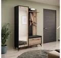 Lomadox Garderoben-Set DALE-160, (Spar-Set, 2-St), Flurmöbel Flurschrank Garderobenbank schwarz mit Eiche 134x197x39 cm