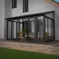 Wintergarten 12 M2 - Mit Kristallklaren Wänden, Doppel-schiebetüren & Uv-schutz - Wasserdicht & Winterfeste Überdachung Aus Aluminium - Grau - Juskys