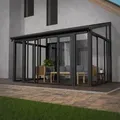 Wintergarten 12 M2 - Mit Kristallklaren Wänden, Doppel-schiebetüren & Uv-schutz - Wasserdicht & Winterfeste Überdachung Aus Aluminium - Grau - Juskys
