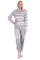 Normann Pyjama Damen Frottee Pyjama langarm Schlafanzug mit Bündchen Streifenoptik