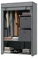 Stoffschrank, Faltschrank mit Schubladen, Kleiderschrank mit Kleiderstange Grau