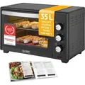 TZS First Austria Minibackofen, Umluft, 35L, Premium-X Coating (Antihaftbeschichtung), Auftauen&Warmhalten, Rezeptheft, Backofen Pizzaofen Grill - Schwarz