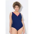 Ulla Popken Badeanzug Badeanzug Struktur ohne Softcups V-Ausschnitt blau 48