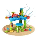Coemo Sand- und Wasserspieltisch NARIUS L, 1 Hocker, Wassertisch Kinder Outdoor für Wasserspiele draußen, Balkon und Garten, Matschtisch mit Sandkastenspielzeug, Eimer, Schaufel, Gießkanne, Wasserrad