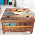 riess-ambiente Massiver Couchtisch JAKARTA 70cm bunt Truhe aus recycelten Fischerbooten Holz mit Schubladen Beistelltisch Tisch