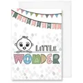 TOBJA Grußkarte Baby Karte "WELCOME LITTLE WONDER" inkl. Umschlag, Mutter. bunt|weiß