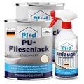 Plid® Fliesenfarbe Badezimmer & Küche [FEUCHTIGKEITSBESTÄNDIG] Fliesenlack Cremeweiß 1,5l fürs Bad - Fliesen neu streichen & lackieren im Innenbereich - 3in1 Fliesen Farbe Lack - Made in Germany Set