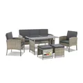 Juskys Polyrattan Gartenmöbel Sitzgruppe Turin Set 6 teilig - Outdoor Möbel mit Tisch - Lounge grau-meliert