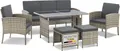Juskys Polyrattan Gartenmöbel Sitzgruppe Turin Set 6 teilig - Outdoor Möbel grau-meliert